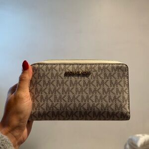 Michael Kors Beige Monogram Zip Wallet